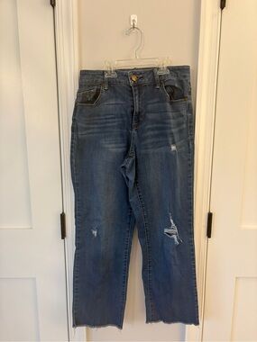 1822 Size 27 Women's Distressed Straight-Leg Jeans - Dark Blue